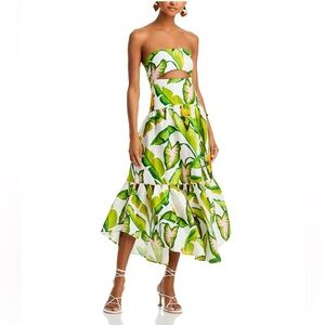 FARM Rio Summer Foliage Strapless Dress